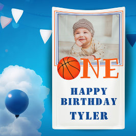 One Basketball Ball Kinder Foto 1. Geburtstag Banner