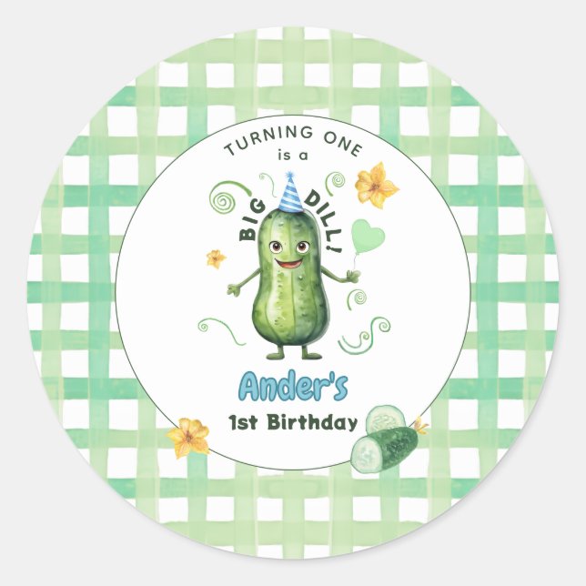 One Big Dill Pickle First Birthday Blue Runder Aufkleber (Vorderseite)