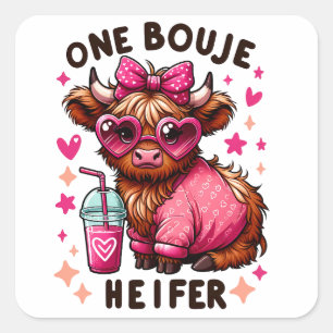 One Bouje Heifer - Niedlich Valentinstag Heifer Co Quadratischer Aufkleber