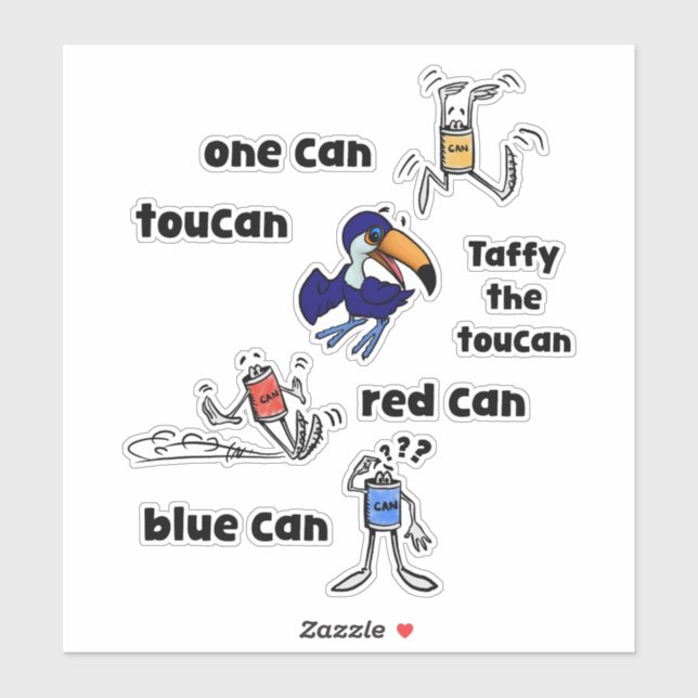 One Can Toucan Red Can Blue Can Stickers (Feuille)
