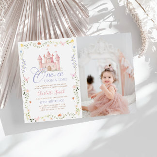 One-ce Upon A Time Princess Castle Birthday Photo Einladung