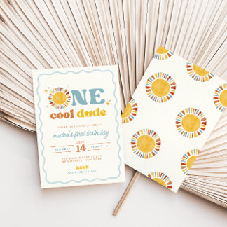 One Cool Dude Retro Sun First Birthday Invitation