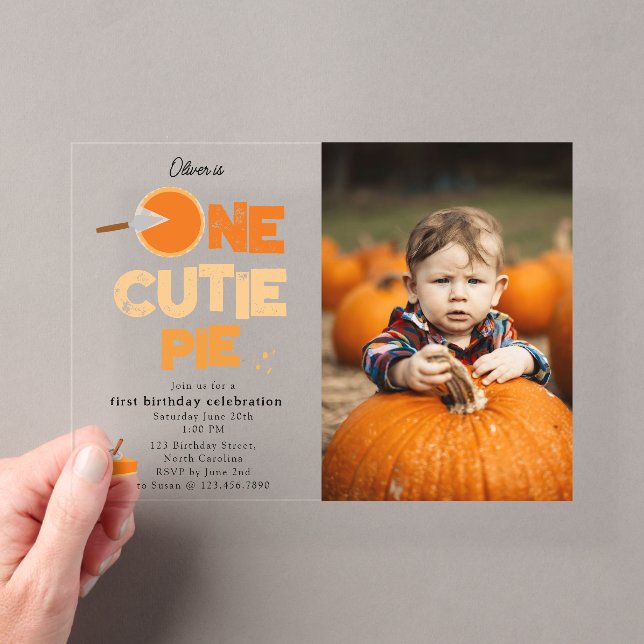 One Cutie Pie Invite 1st First Birthday Cute Photo Acryleinladungen (Insitu (Handheld))