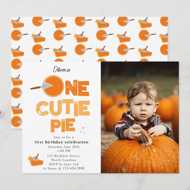 One Cutie Pie Invite 1st First Birthday Cute Photo Einladung (Vorne/Hinten)