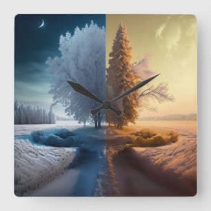 One day in winter quadratische wanduhr