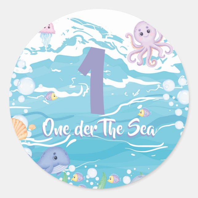 One-der The Sea First Birthday Party  Runder Aufkleber (Vorderseite)