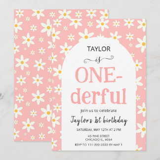 ONE-derful Pink Daisy 1st Birthday Einladung