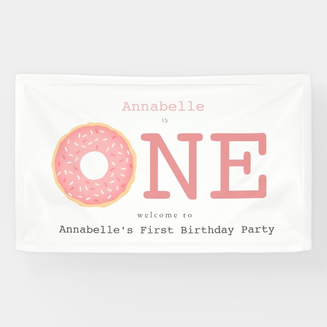 ONE Donut Pink Girl's First Birthday Banner (Horizontal)