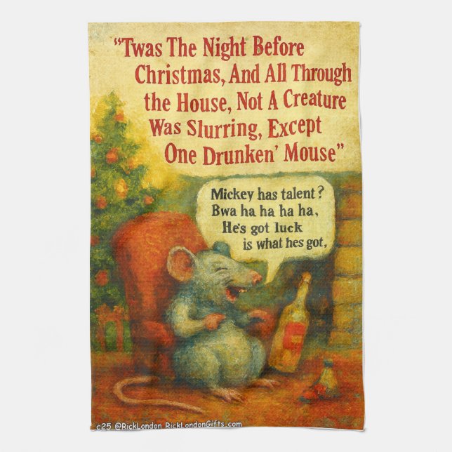 One Drunken' Mouse – Christmas Card Chaos Geschirrtuch (Vertikal)