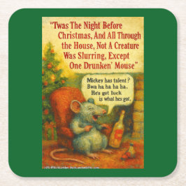 One Drunken' Mouse – Christmas Card Chaos Rechteckiger Pappuntersetzer