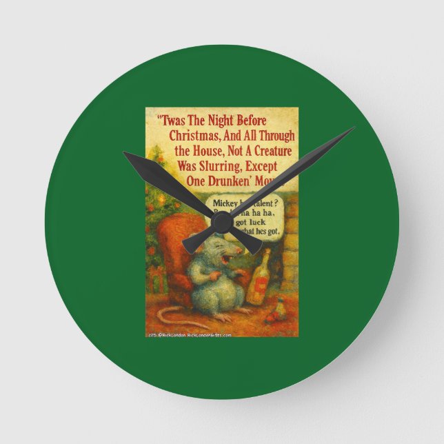 One Drunken' Mouse – Christmas Card Chaos Runde Wanduhr (Vorderseite)