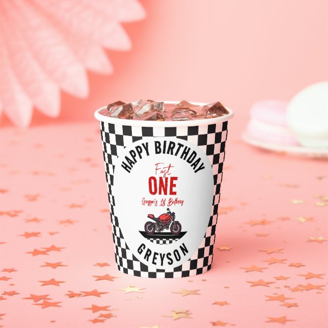 One Fast Race Motorcycle Boy 1st Birthday Party Pappbecher (Insitu)