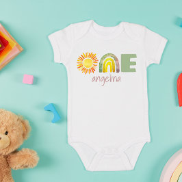One First Birthday Baby Boho Rainbow Name Baby Strampler