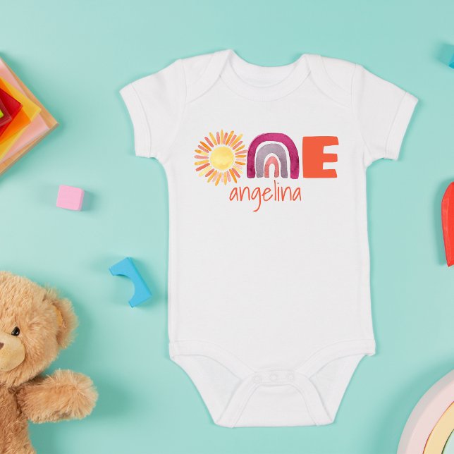 One First Birthday Baby Boho Rainbow with Name Strampler (Von Creator hochgeladen)