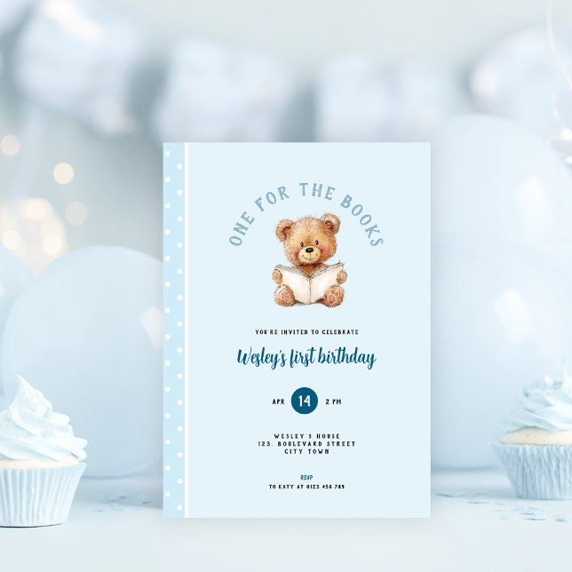 One for the Book 1st Birthday Invitation for Boys Einladung (One for the book 1st birthday invitation)