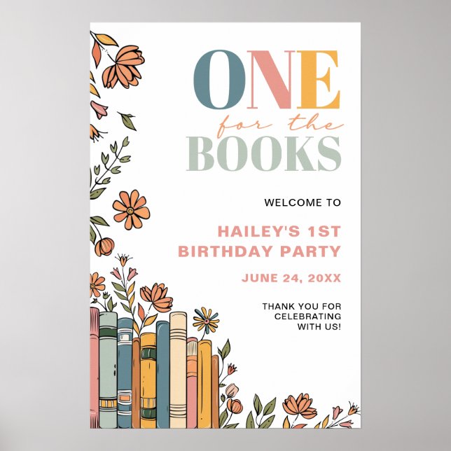 One For The Books 1st Birthday Welcome Sign Poster (Vorne)