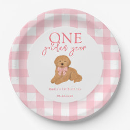 One Golden Year Golden Doodle Girls Birthday Pappteller