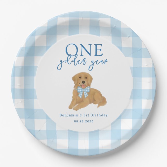 One Golden Year Golden Retriever Boys Birthday Pappteller (Vorderseite)