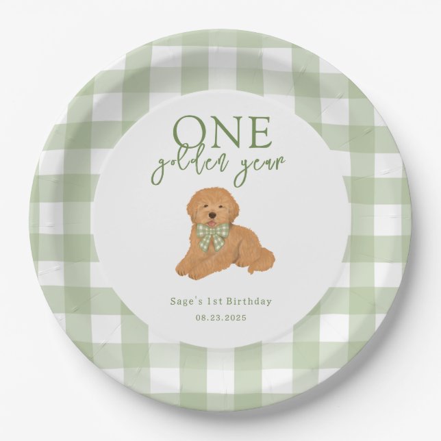 One Golden Year Goldendoodle Birthday Party Pappteller (Vorderseite)