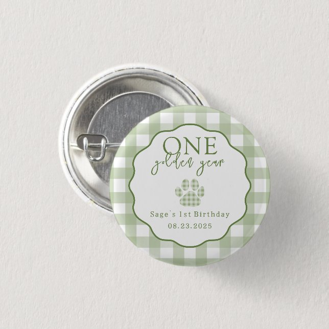 One Golden Year Paw Print First Birthday Party Button (Vorne & Hinten)
