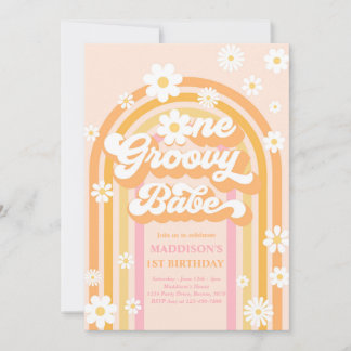 One Groovy Babe Boho Daisy Rainbow 1. Geburtstag Einladung