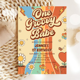 One Groovy Babe Retro Rainbow 1. Geburtstags-Party Einladung