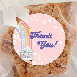 One Groovy Babe Retro Rainbow 1. Geburtstags-Party Runder Aufkleber