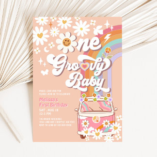 One Groovy Baby Daisy Rainbow 1. Geburtstag Einladung