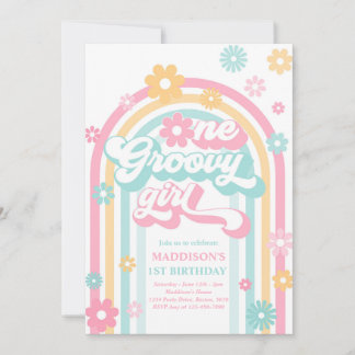 One Groovy Girl Boho Daisy Rainbow 1. Geburtstag Einladung