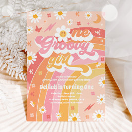 One Groovy Girl Peace Liebe Party Rainbow Birthday Einladung