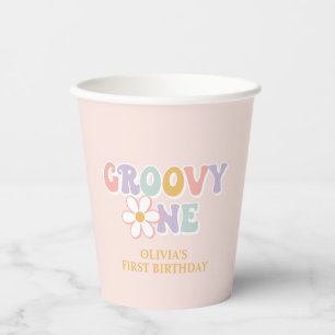 One Groovy Girl Pink Daisy Schachbrett Pappbecher