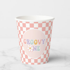 One Groovy Girl Pink Daisy Schachbrett Pappbecher