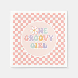 One Groovy Girl Pink Daisy Schachbrett Serviette