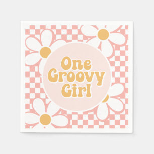One Groovy Girl Pink Daisy Schachbrett Serviette