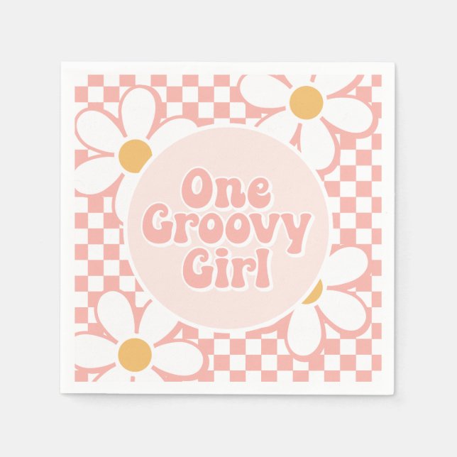 One Groovy Girl Pink Daisy Schachbrett Serviette (Vorderseite)