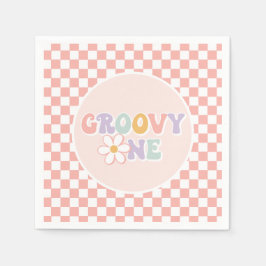 One Groovy Girl Pink Daisy Schachbrett Serviette
