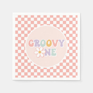 One Groovy Girl Pink Daisy Schachbrett Serviette