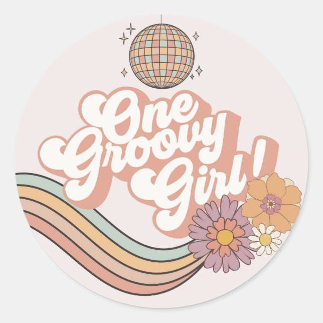 One Groovy Girl Retro 1. Party Runder Aufkleber (Vorderseite)