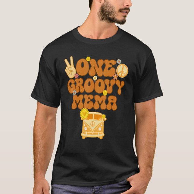 One Groovy Mema Retro Mama Hippie Birthday 70er Fl T-Shirt (Vorderseite)