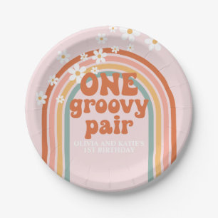 One Groovy Pair daisy Regenbogen 1. Geburtstag Pappteller