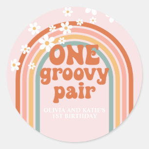 One Groovy Pair daisy Regenbogen 1. Geburtstag Runder Aufkleber
