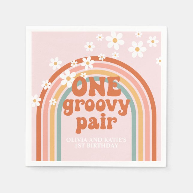 One Groovy Pair daisy Regenbogen 1. Geburtstag Serviette (Vorderseite)