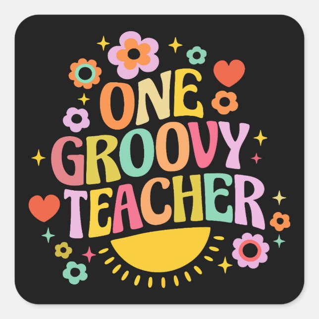 One groovy teacher quadratischer aufkleber (Vorderseite)