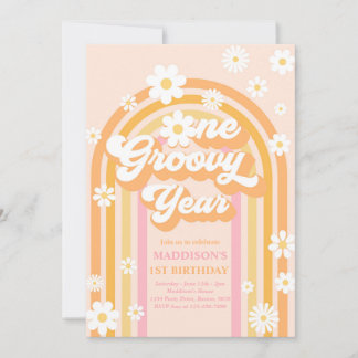 One Groovy Year Boho Daisy Rainbow 1. Geburtstag Einladung