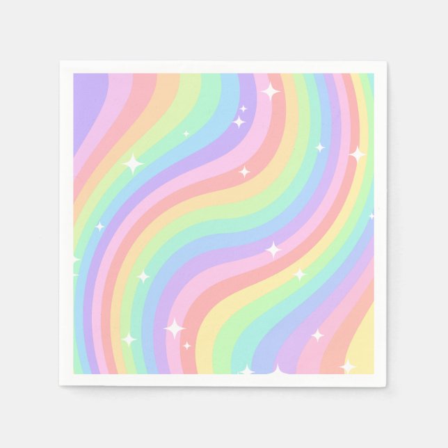 One Groovy Year Retro Pastel Rainbow Wavy 1st Serviette (Vorderseite)