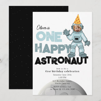 One Happy Astronaut Photo 1st  First Birthday Einladung