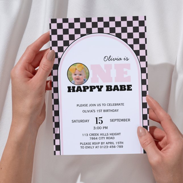 One Happy Babe Girls Pink Foto Geburtstag Einladung (Von Creator hochgeladen)
