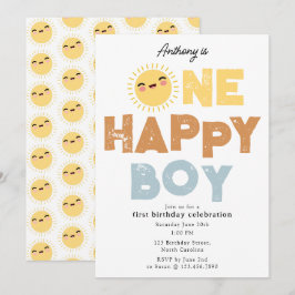 One Happy Boy Birthday Invite 1. Geburtstag Sun Einladung