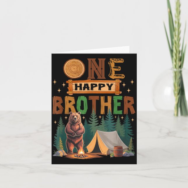 One Happy Brother Camper 1st Birthday Camng Bear  Karte (Vorderseite)