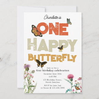 One Happy Butterfly Invite 1st Wildflower Birthday Einladung